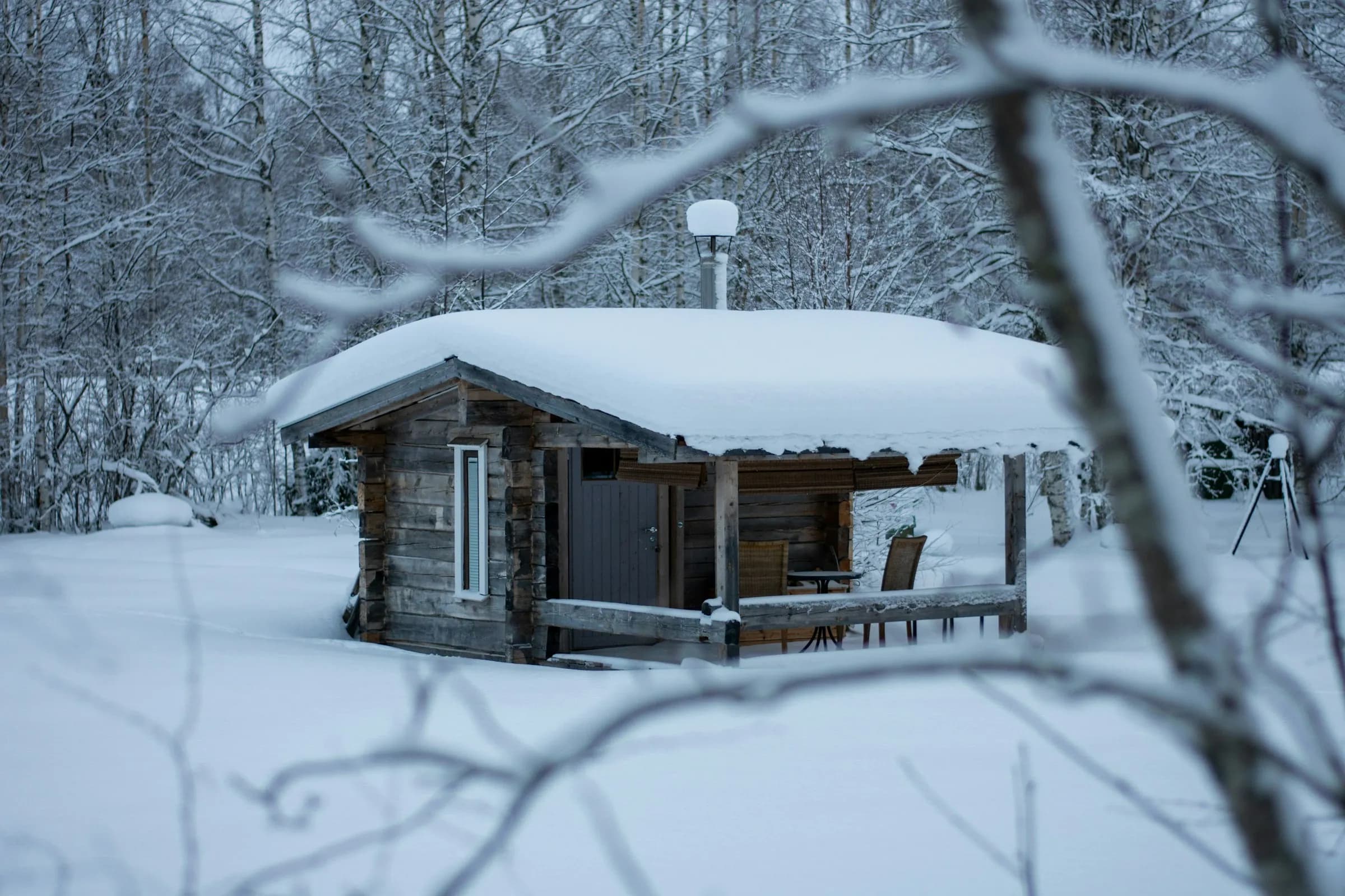 A cabin under deep snow
