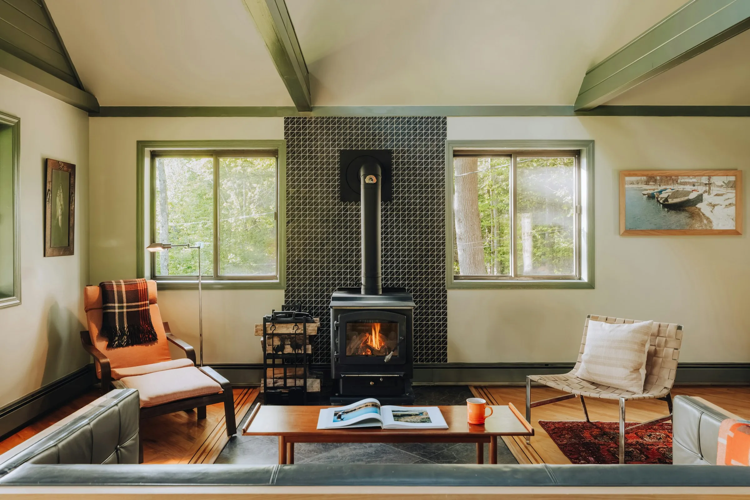 A reading nook by a window