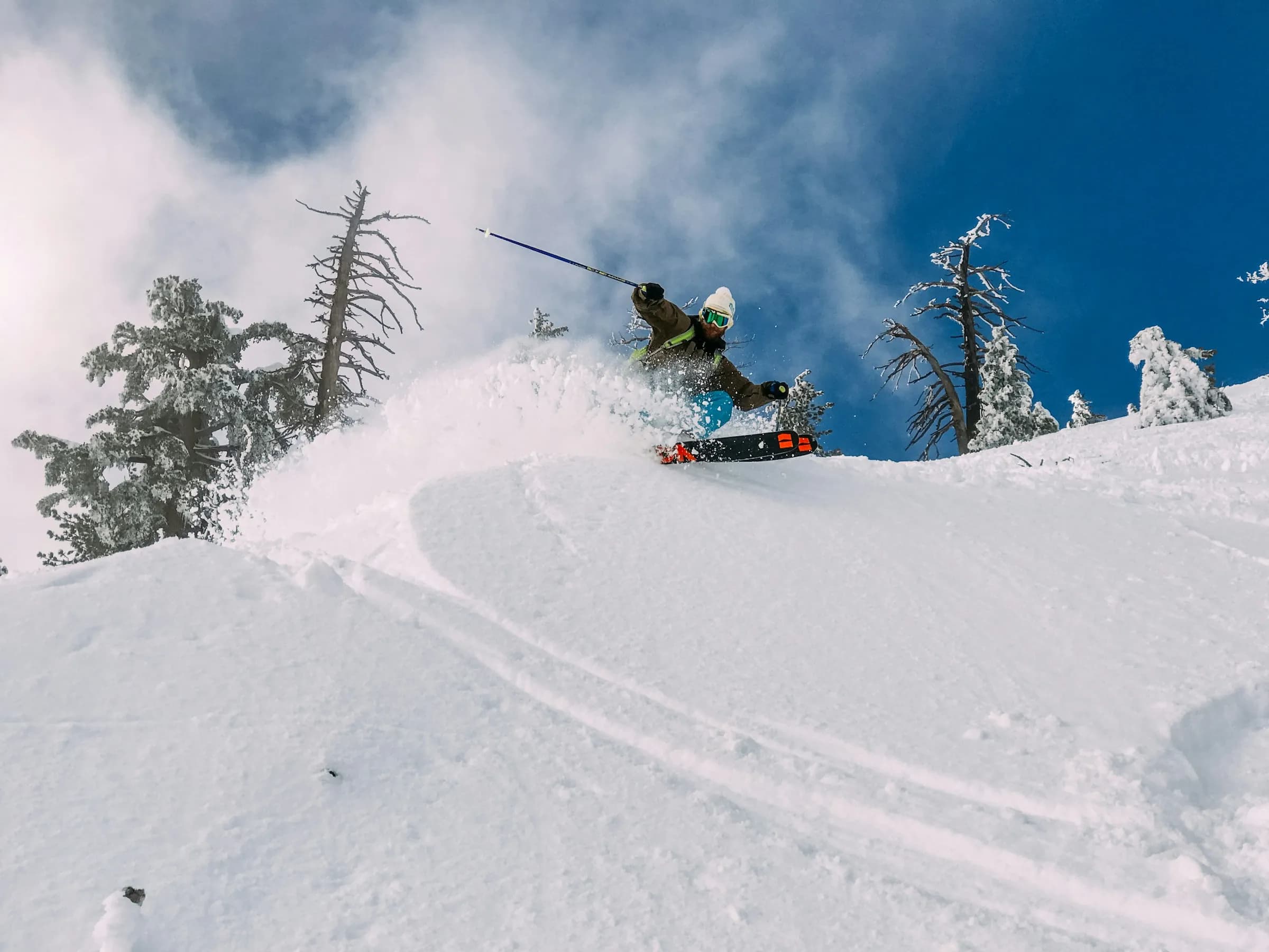 A skier in deep powder