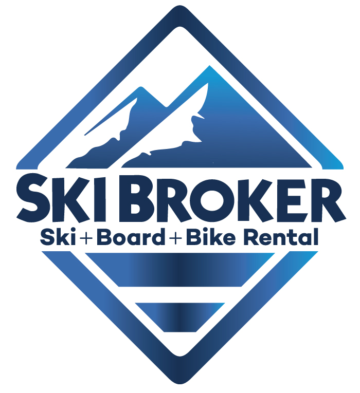 A blue and white logo for ski broker